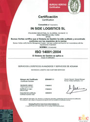 Certificación 14001:2004 de In Side Logistics.
