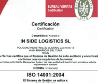 In Side Logistics obtiene el certificado 14001:2004 que se basa en la implantación de un Sistema de Gestión Ambiental