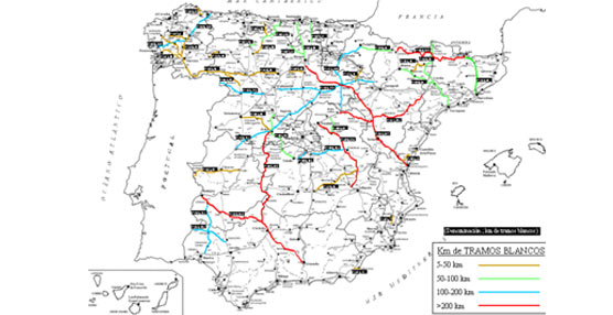 Mapa de los “tramos blancos” elaborado por la Fundación Mapfre.