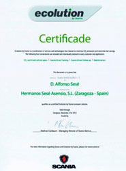 Grupo Sesé obtiene una certificación de Scania por sus prácticas en materia de sostenibilidad