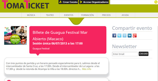 Página 'online' de TITSA donde ha puesto en venta los billetes de bus para acceder en guagua al festival Mar Abierto.