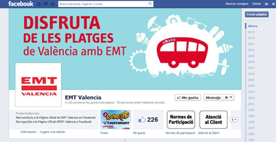 Imagen de la cuenta de Facebook que ya gestiona la EMT de Valencia