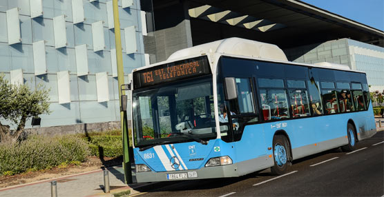 Uno de los autobuses que cubren el recorrido de la línea T61 de la capital