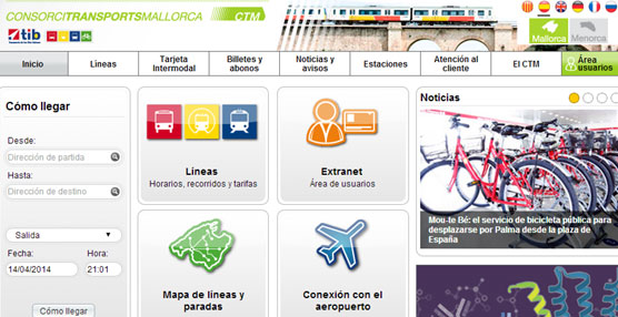 El Consorcio de Transportes de Mallorca mejora su web con nuevas funcionalidades y m&aacute;s informaci&oacute;n