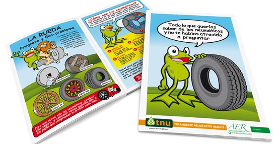 Una rana explica a los más pequeños que hay detrás del reciclado de neumáticos en el nuevo cómic de TNU