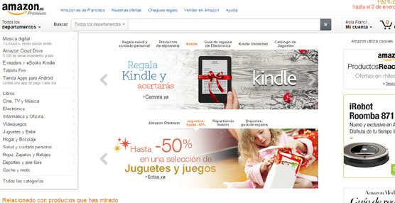 Página principal de la web de Amazon en España www.amazon.es
