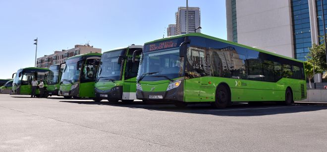 Varios autobuses de Titsa.