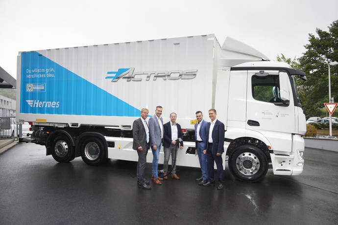 El Mercedes-Benz eActros para distribución de servicio pesado.