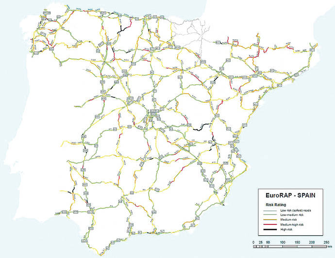 Más de 2.100 km de carreteras con elevado riesgo de accidente