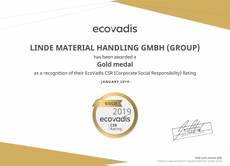 Linde Material Handling ha recibido la medalla de Oro de EcoVadis por su Responsabilidad Social Corporativa.