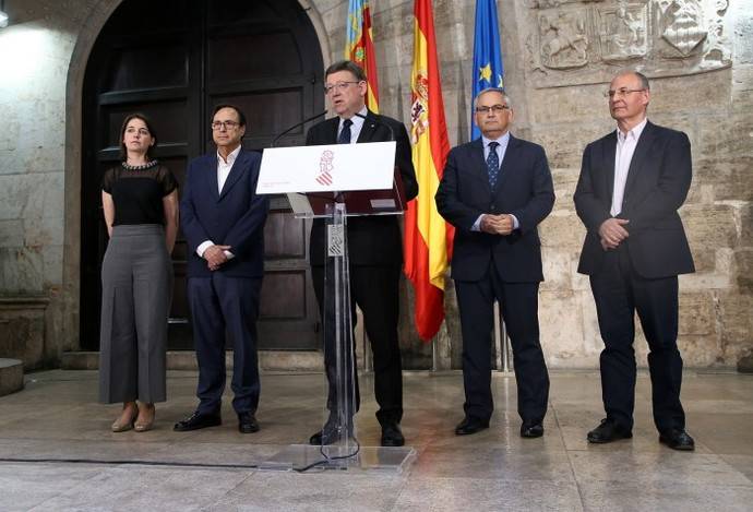 Ximo Puig, presidente de la Comunidad Valenciana, durante su rueda de prensa sobre la movilidad.