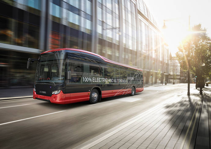 Un autobús de Scania eléctrico y autónomo.