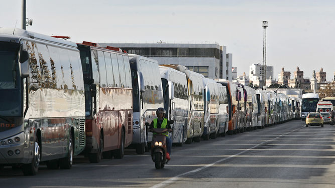 Varios autocares de transporte discrecional.