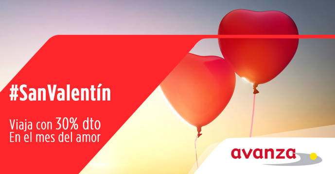 Avanza celebra San valentín con un 30% de descuento para viajar