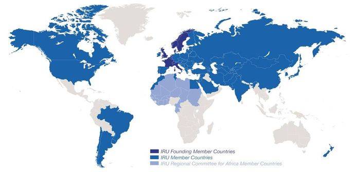 Mapa con los países miembros de la IRU.