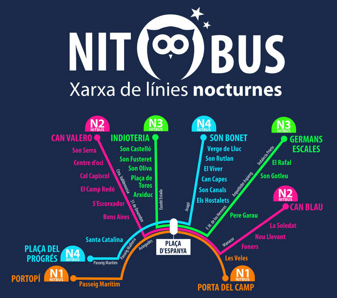 Las nuevas líneas nocturas de EMT Palma.