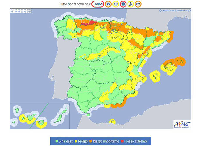 Meteoalerta para el 19/03 de AEMET.