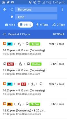 Pantallazo de la opción con FlixBus de Google Maps