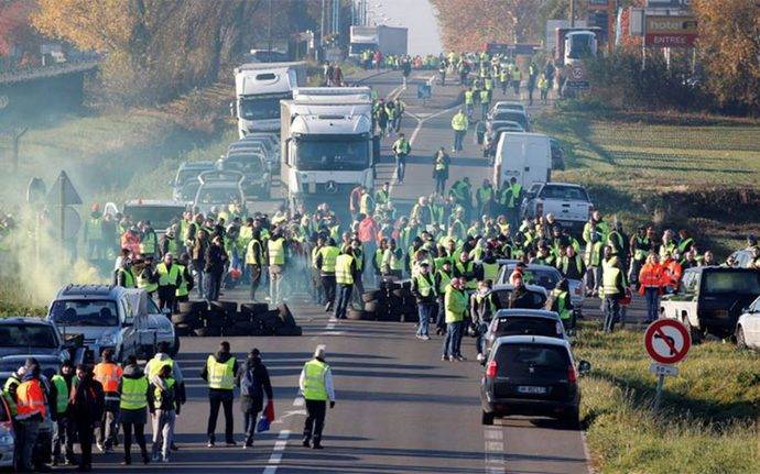 Bloqueo de una carretera francesa, por parte de los transportistas galos.