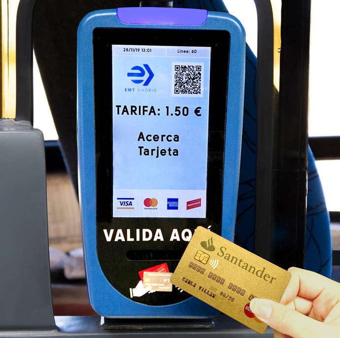 Ya se puede pagar con móvil o tarjeta bancaria en el urbano de Madrid