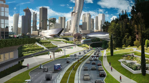 Proyección de una ciudad del futuro.