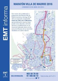 85 líneas diurnas y 13 nocturnas de la EMT, afectadas por el Maratón de Madrid 2016