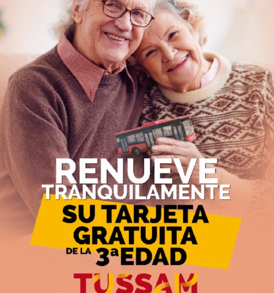 Cartel de Tussam para la renovación de las Tarjeta gratuitas para la Tercera Edad.